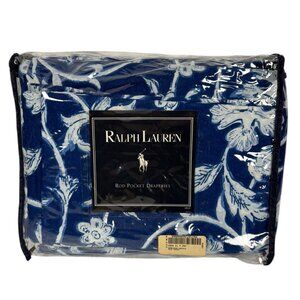 Vtg New Ralph Lauren Persimmon Rod Pocket Draperies &Ties 84 x 42 Blue White